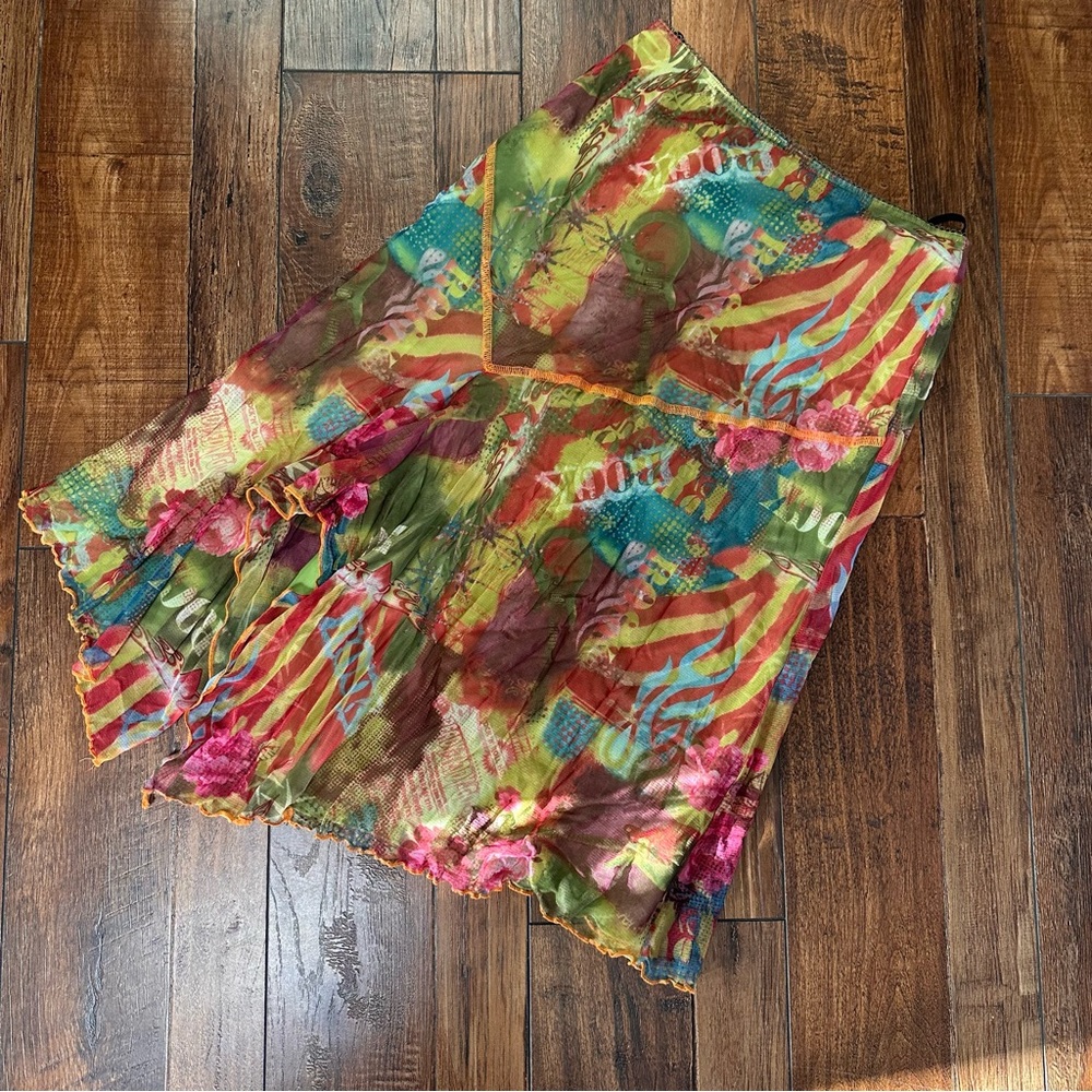 Vintage French Psychedelic Mesh Midi Skirt
